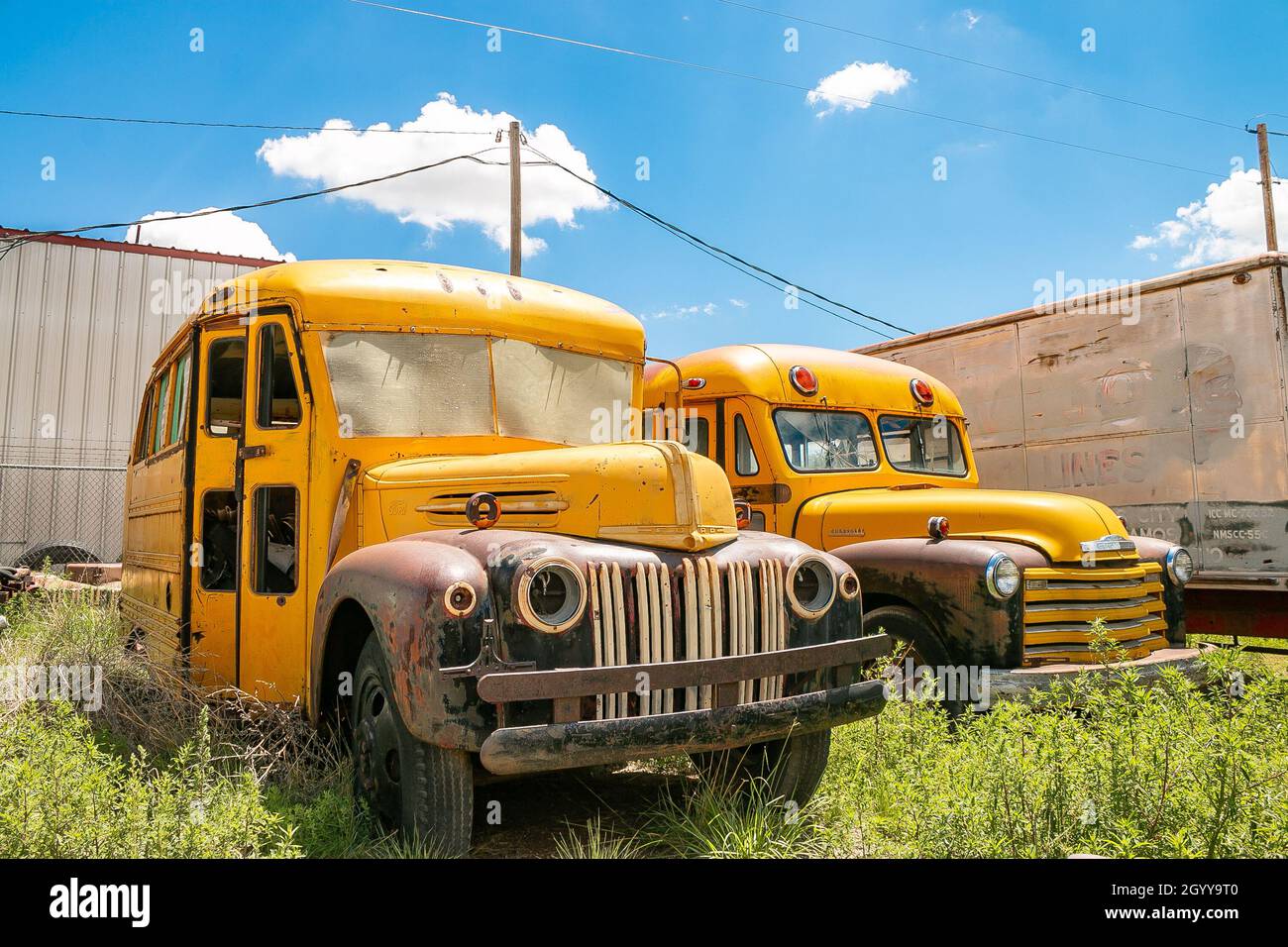 Two yellow school buses hi-res stock photography and images - Alamy