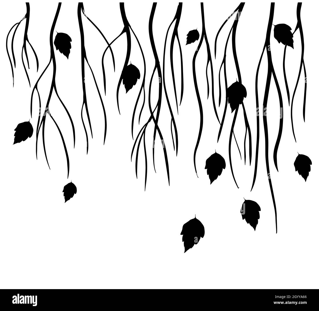 Vector season background with tree branches, monochrome leaves ...