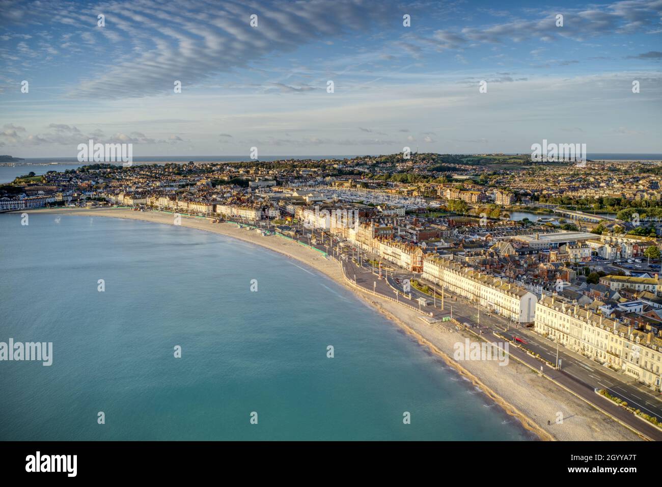 Aerial view of Weymouth Beach and Seafront along the Esplanade of this