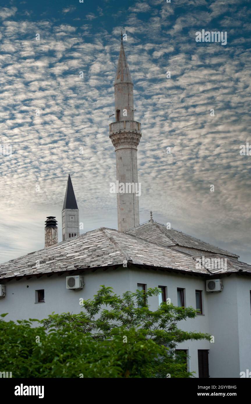 View of Mostar minarets, Bosnia Herzegovina, in 2015 Stock Photo