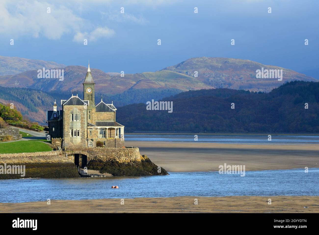 The Clock House on the banks of the Afon Mawddach, Abermaw / Barmouth, Gwynedd, Wales, UK Stock Photo