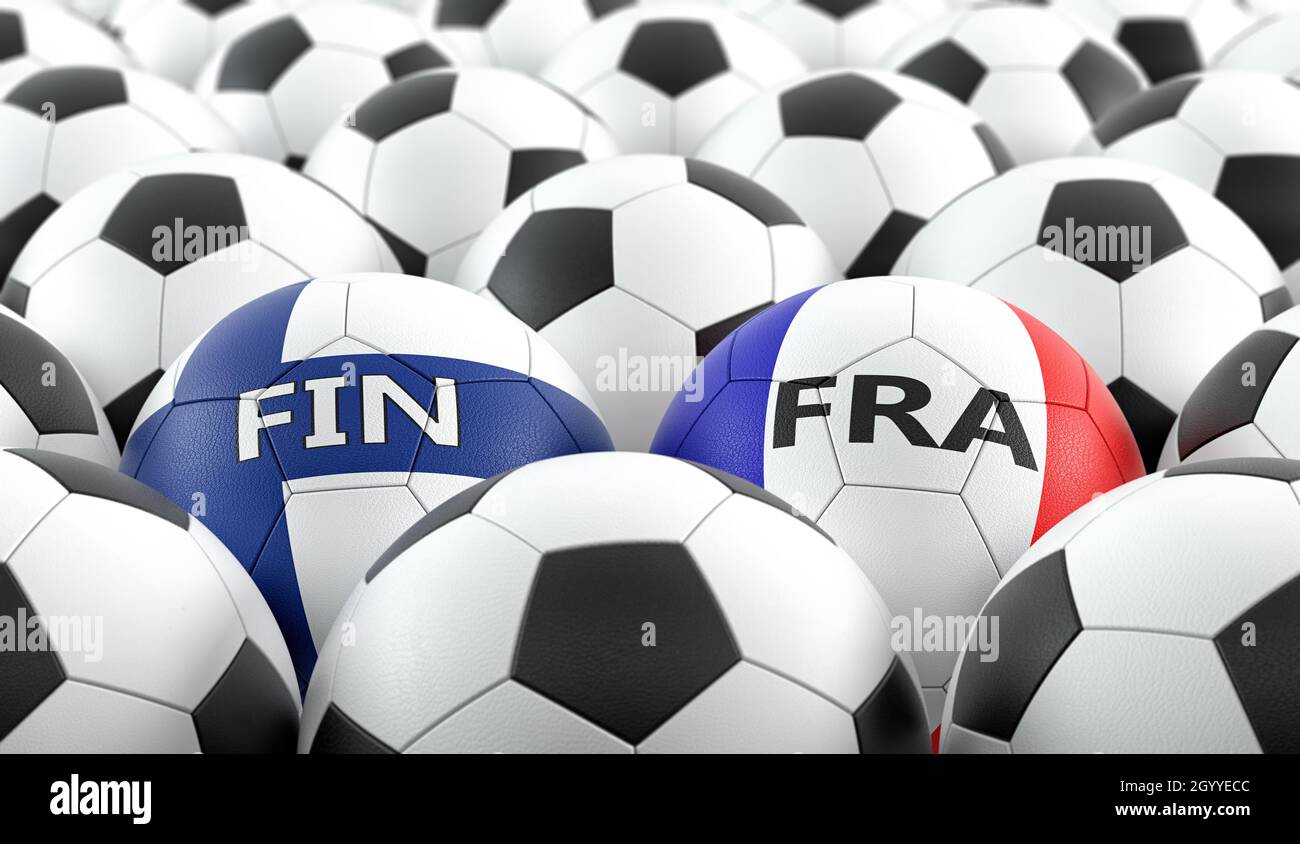 Finland Vs France Soccer Match Leather Balls In Finland And France National Colors 3d Rendering Stock Photo Alamy
