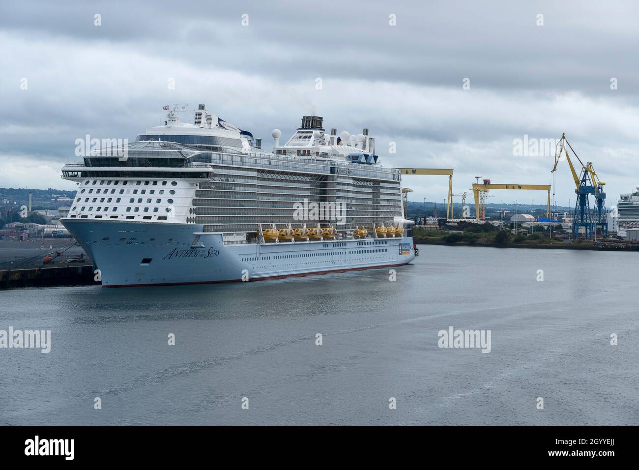 Anthem Of The Seas Royal Caribbean International Quantum class cruise ship docked at Belfast Port Northern Ireland Stock Photo