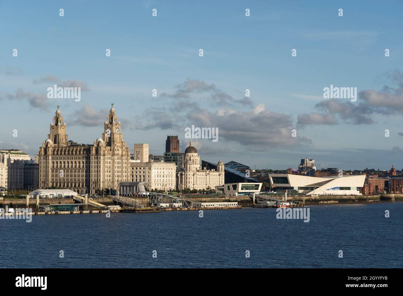 Evening sunshine on the Liverpool city centre skyline Stock Photo