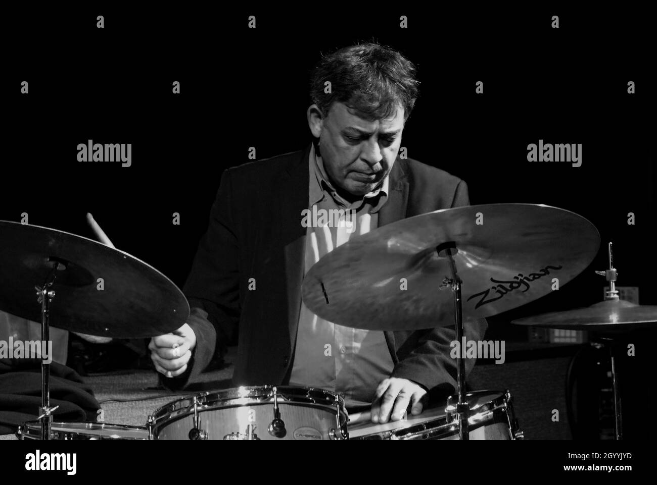 Clark Tracey playing drums at Herts Jazz Club, The Maltings Theatre, St