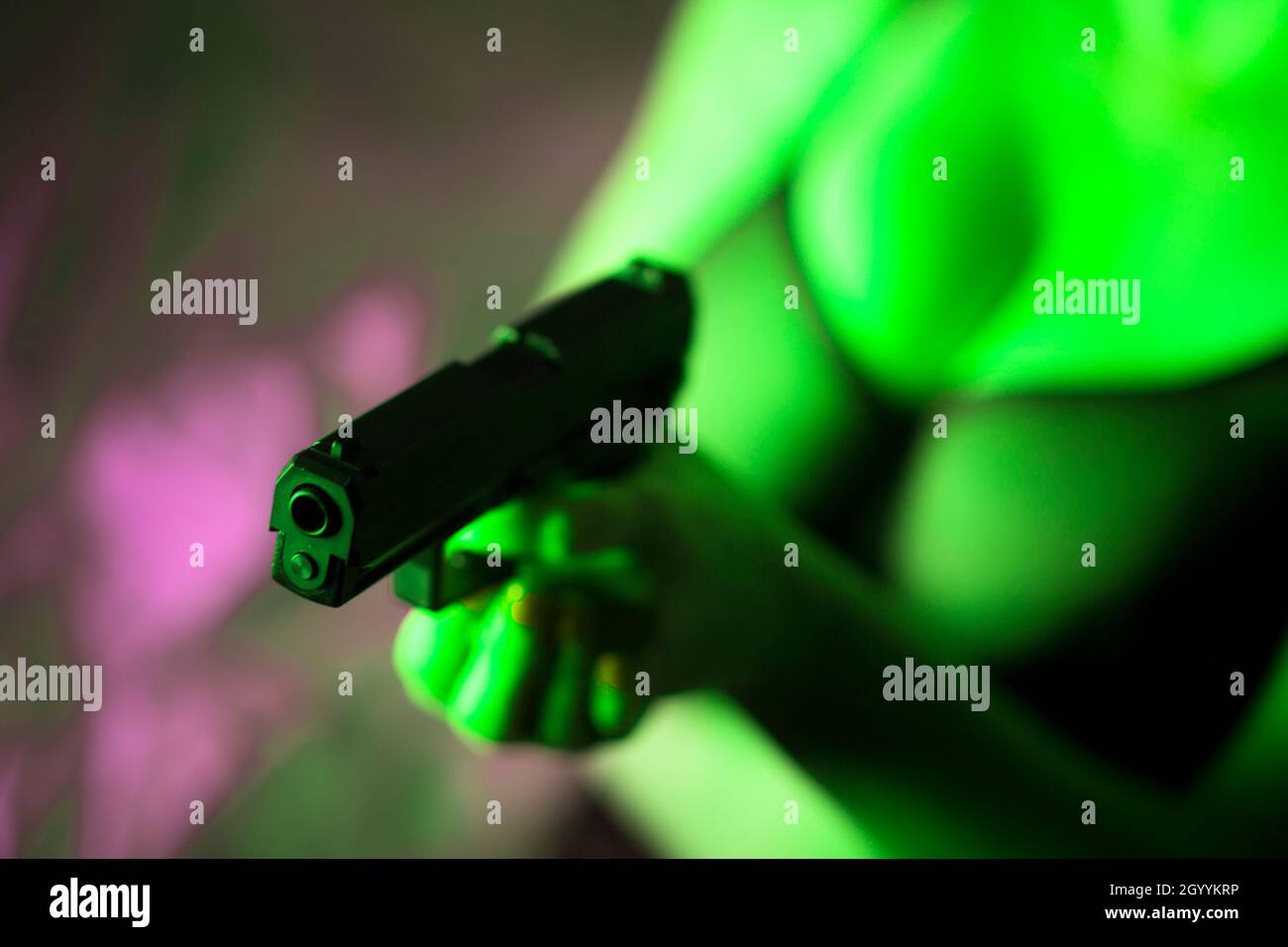 Sexy very big breasts busty lady with automatic pistol gun in erotic lingerie  underwear Stock Photo - Alamy