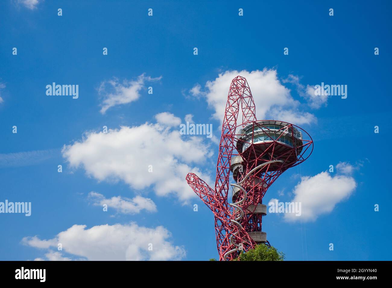 The ArcelorMittal Orbit is a 114.5-metre-high sculpture and observation tower in the Queen Elizabeth Olympic Park in Stratford, London. Stock Photo