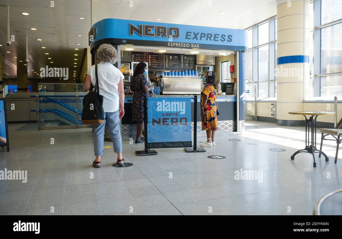 Cafe Nero express coffee bar in Stratford underground station, London