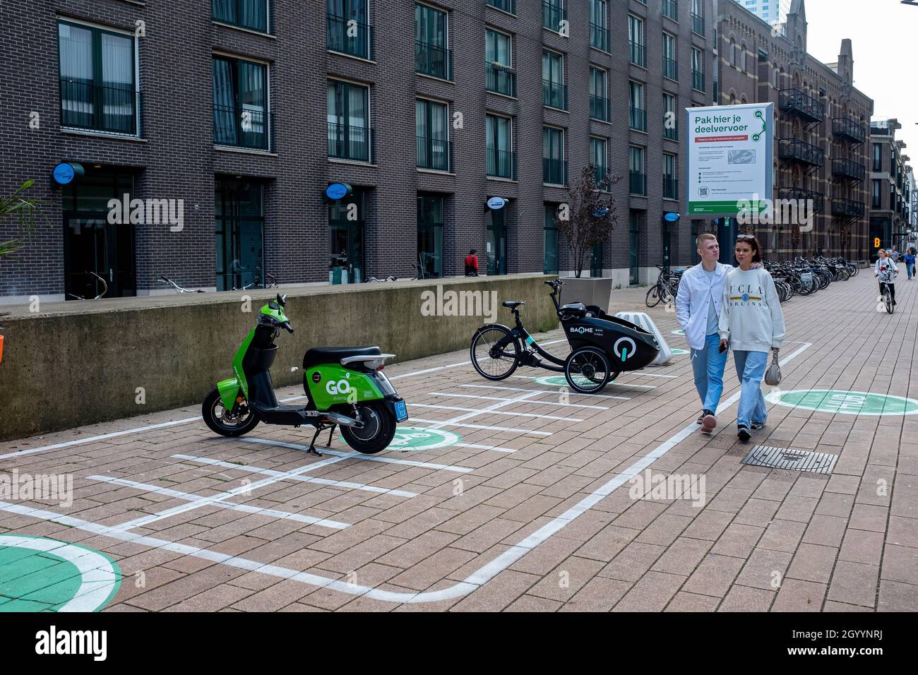 Rotterdam, Netherlands. To prevent and to manage chaos of Go Shared Scooters and Mopets, Port of