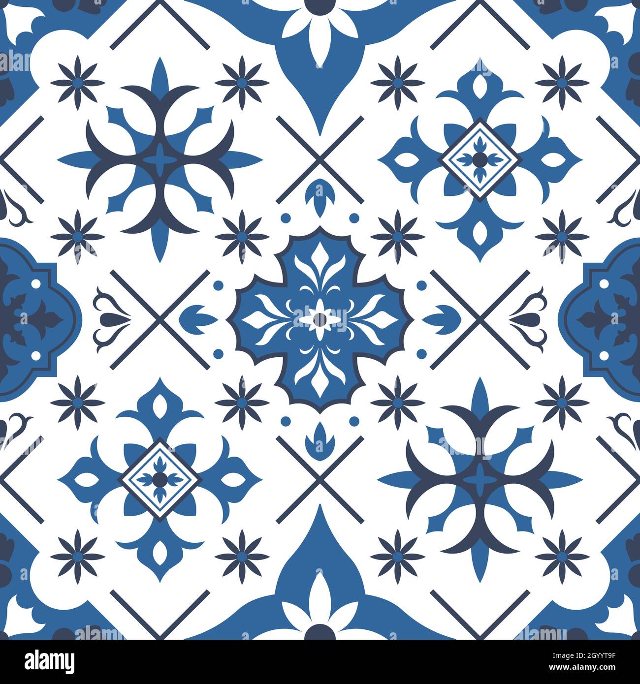 Traditional azulejo, talavera mediterranean ceramic tile seamless pattern. Porcelain ceramic ethnic ornament tile vector background illustration Stock Vector
