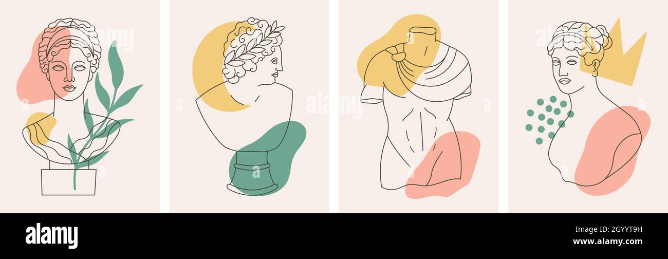 Ancient greek gods sculptures, statues abstract posters. Antique