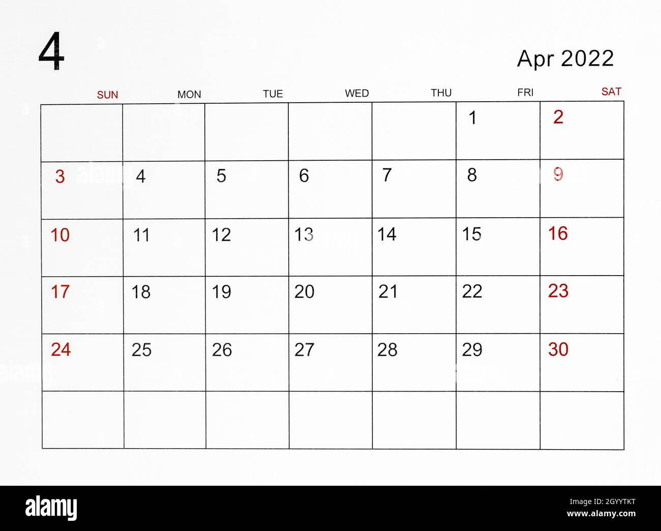 2022 calendar april Printable April