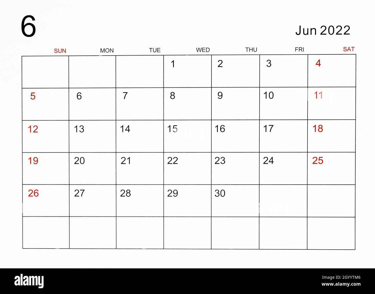 The June 2022 calendar template Stock Photo Alamy