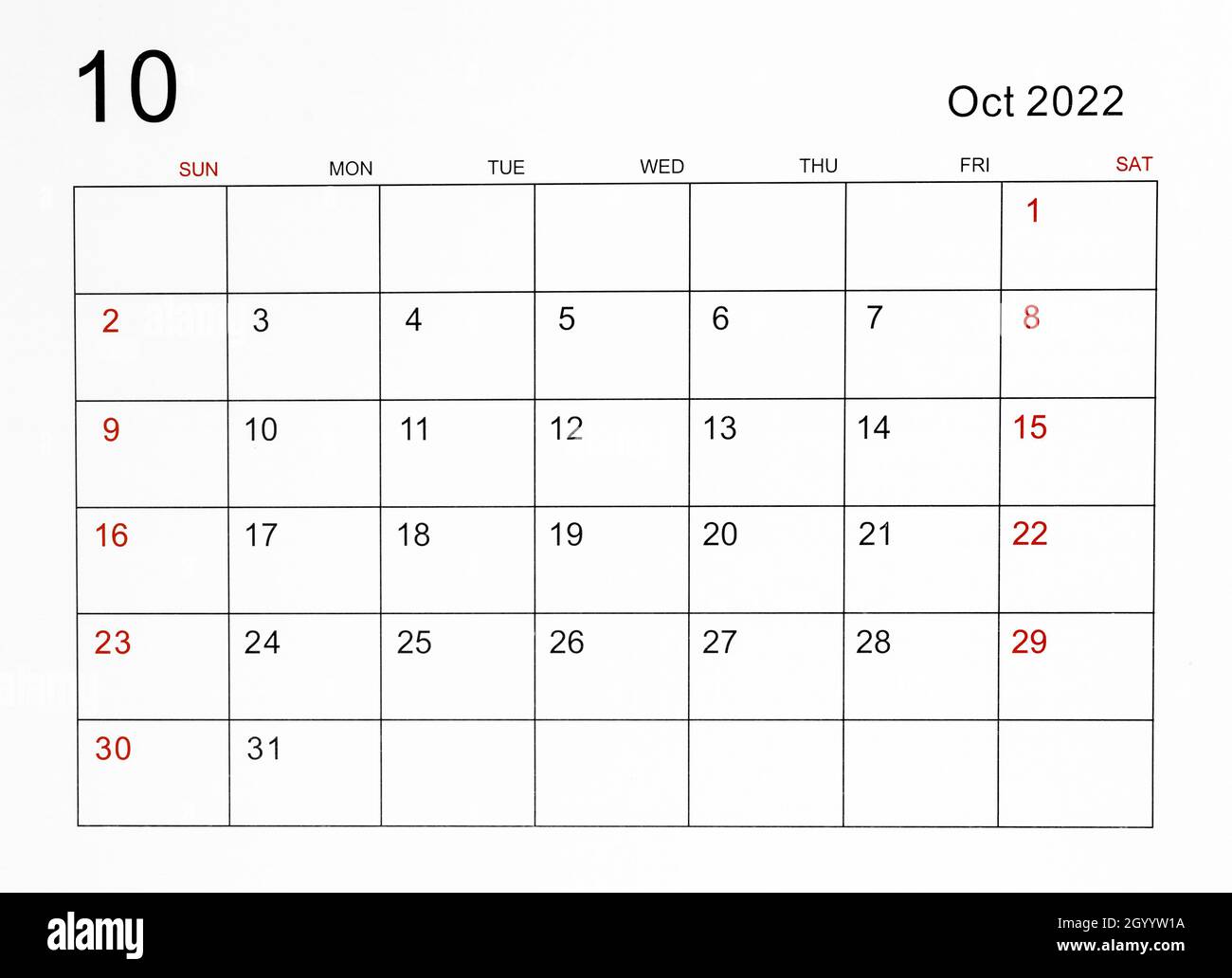 The October 2022 calendar template Stock Photo - Alamy