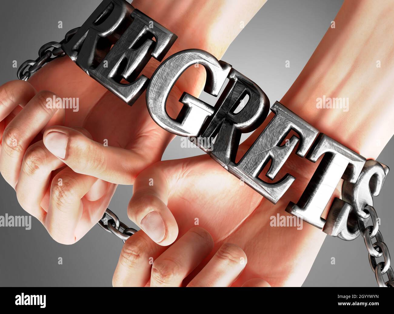 Regrets, social impact and its influence a concept showing a person's hands in chains with a