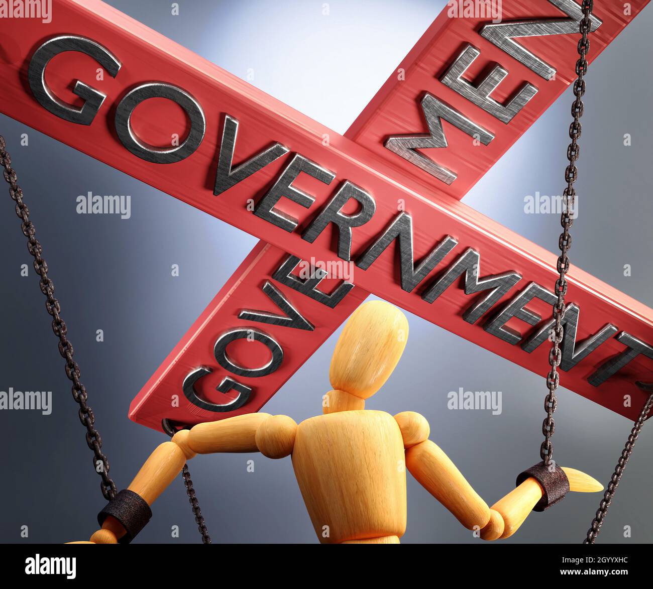 Government control, power, authority and manipulation symbolized by control  bar with word Government pulling the strings (chains) of a wooden puppet  Stock Photo - Alamy