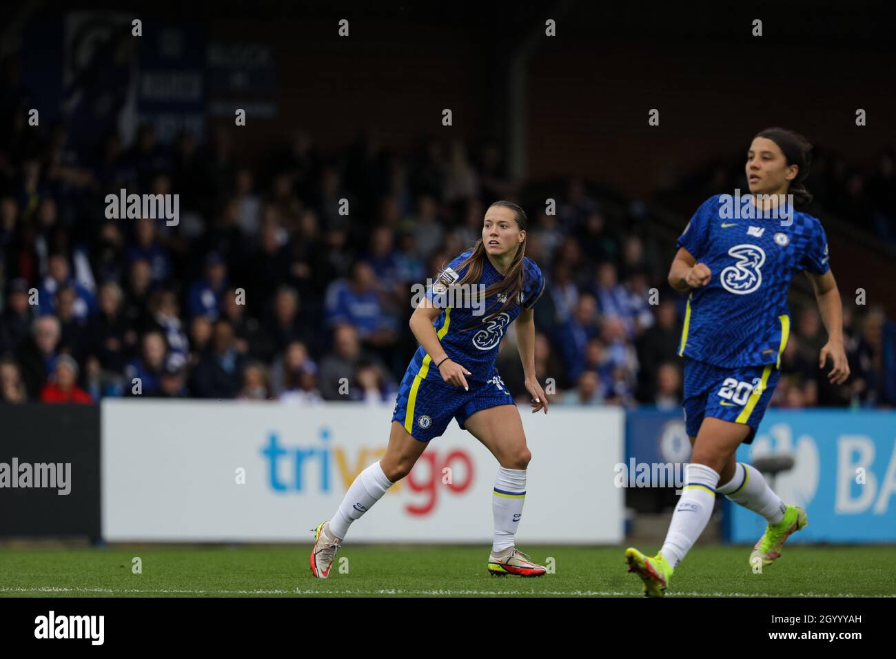 London, UK. 10th Oct, 2021. Fran Kirby (14 Chelsea) at the Barclays FA Womens Super League game between Chelsea and Leicester City at Kingsmeadow in London, England. Credit: SPP Sport Press Photo. /Alamy Live News Stock Photo