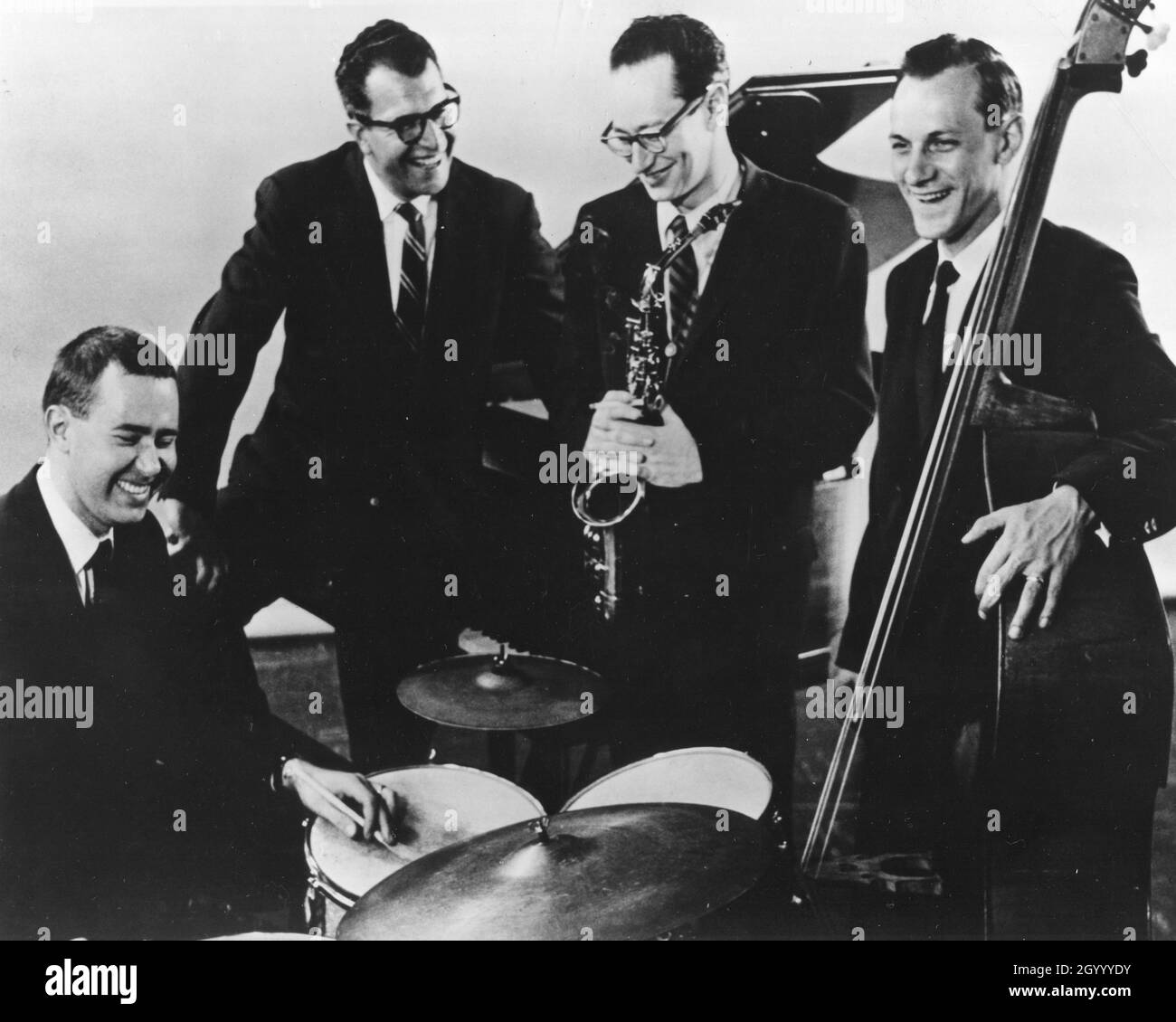 Dave Brubeck (second from the left) and his Quartet as they appeared at the 1959 Newport Jazz Festival. 1959. Stock Photo