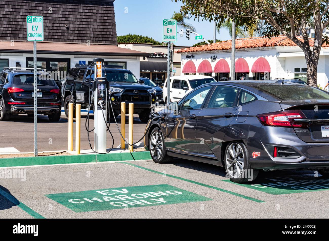 Carlsbad, California Sept 20, 2021 Electric car plugged into a