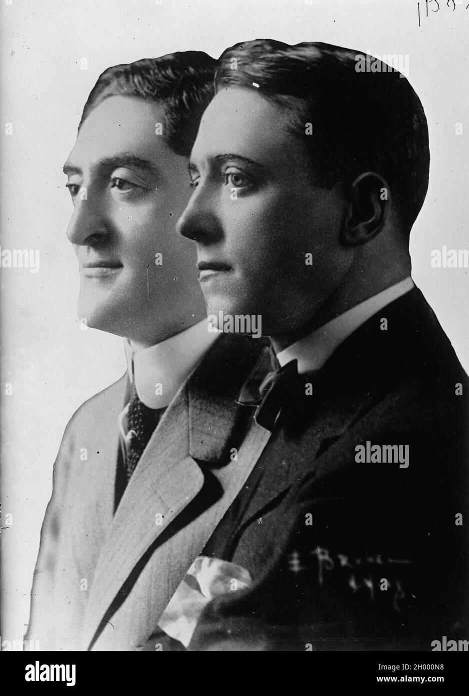 Composite photo of musical theater performers Sam Harris (left) and George M. Cohan (right). Early 20th-century Stock Photo