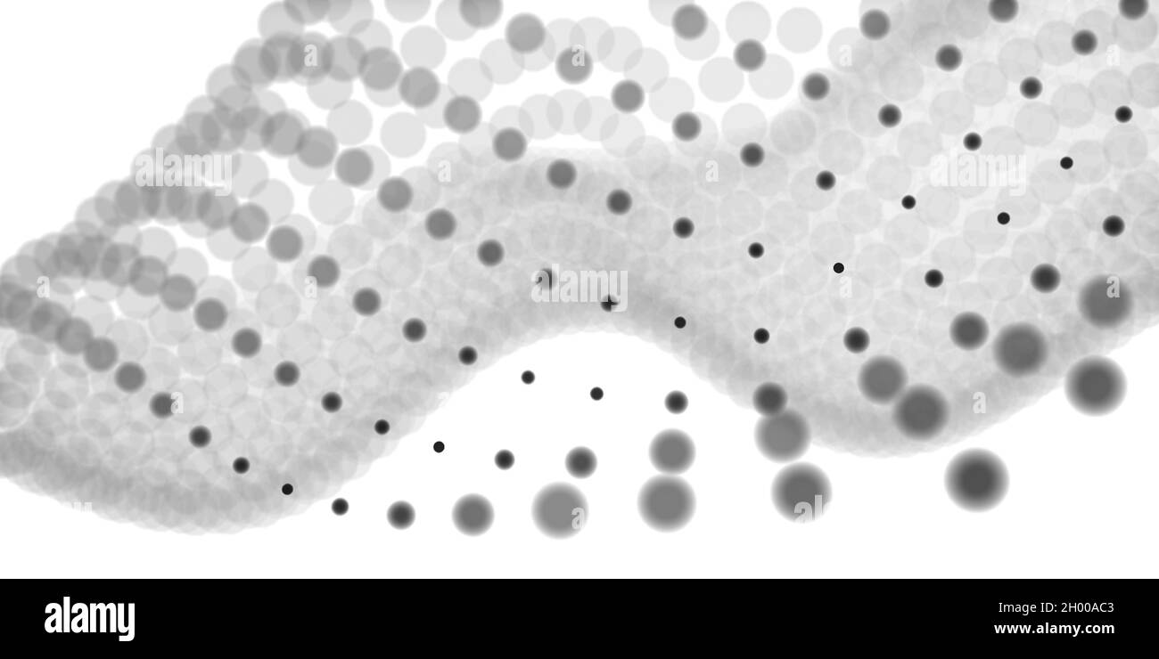 Abstract background with lines of grey dots or particles as waves on white background Stock Photo