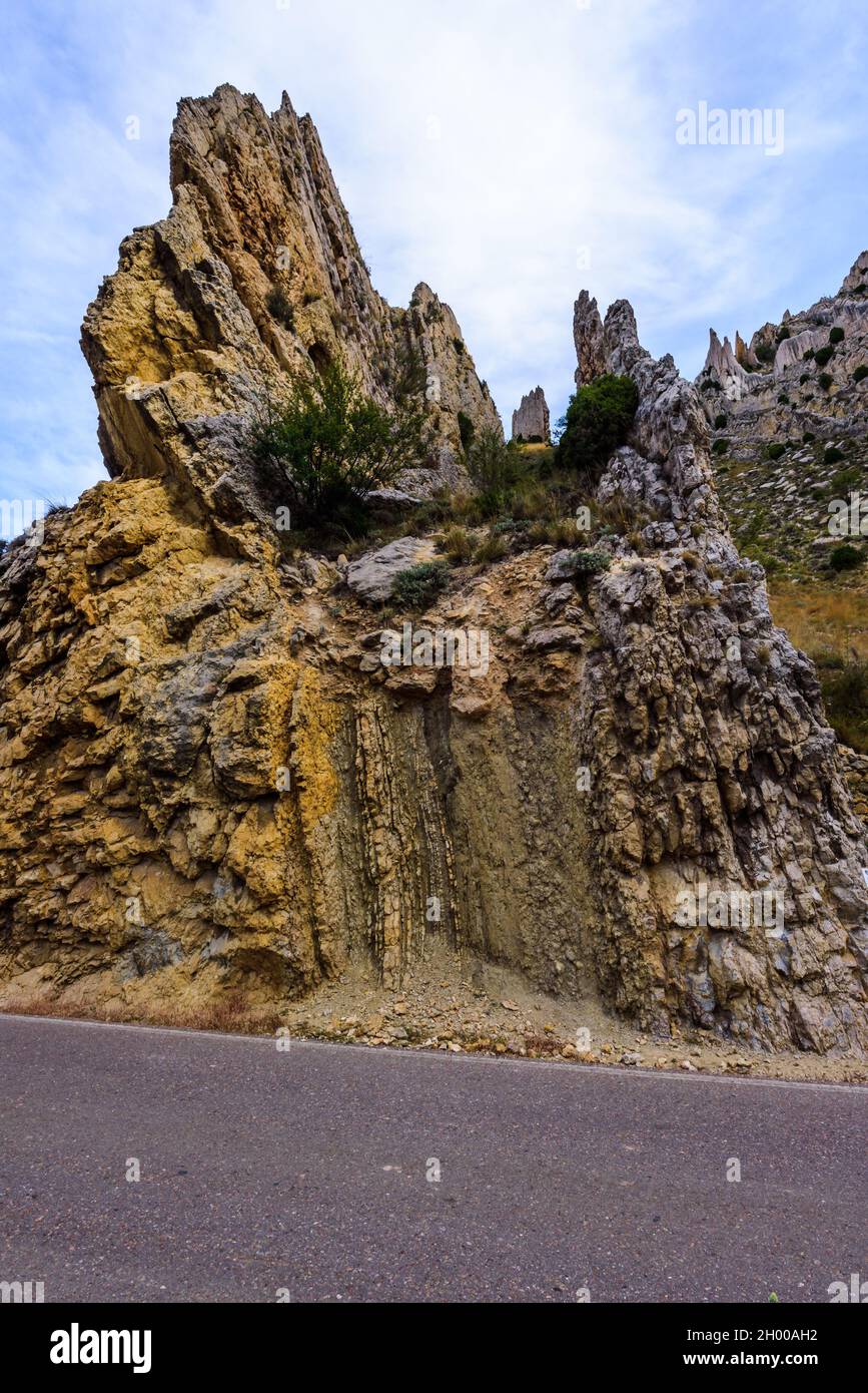 Landscapes of the geological park of Aliaga, in one of the most unpopulated areas of Spain Stock Photo