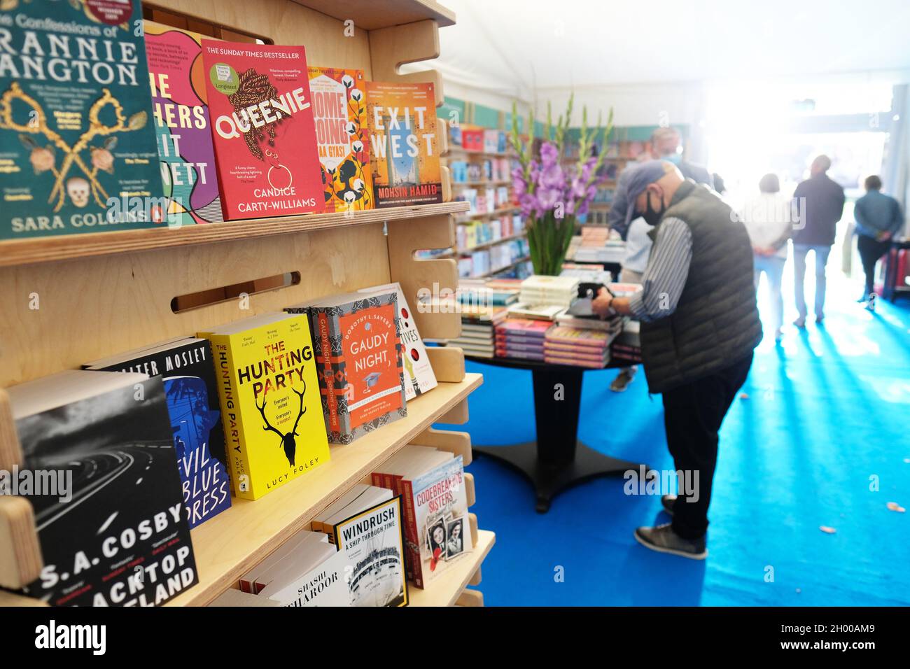 Cheltenham Literature Festival, Cheltenham, UK - Sunday 10th October 2021 - Busy scene inside the Festival bookshop on a sunny Sunday afternoon - the book Festival runs until Sunday 17th October - book sales have soared during the pandemic. Photo Steven May / Alamy Live News Stock Photo
