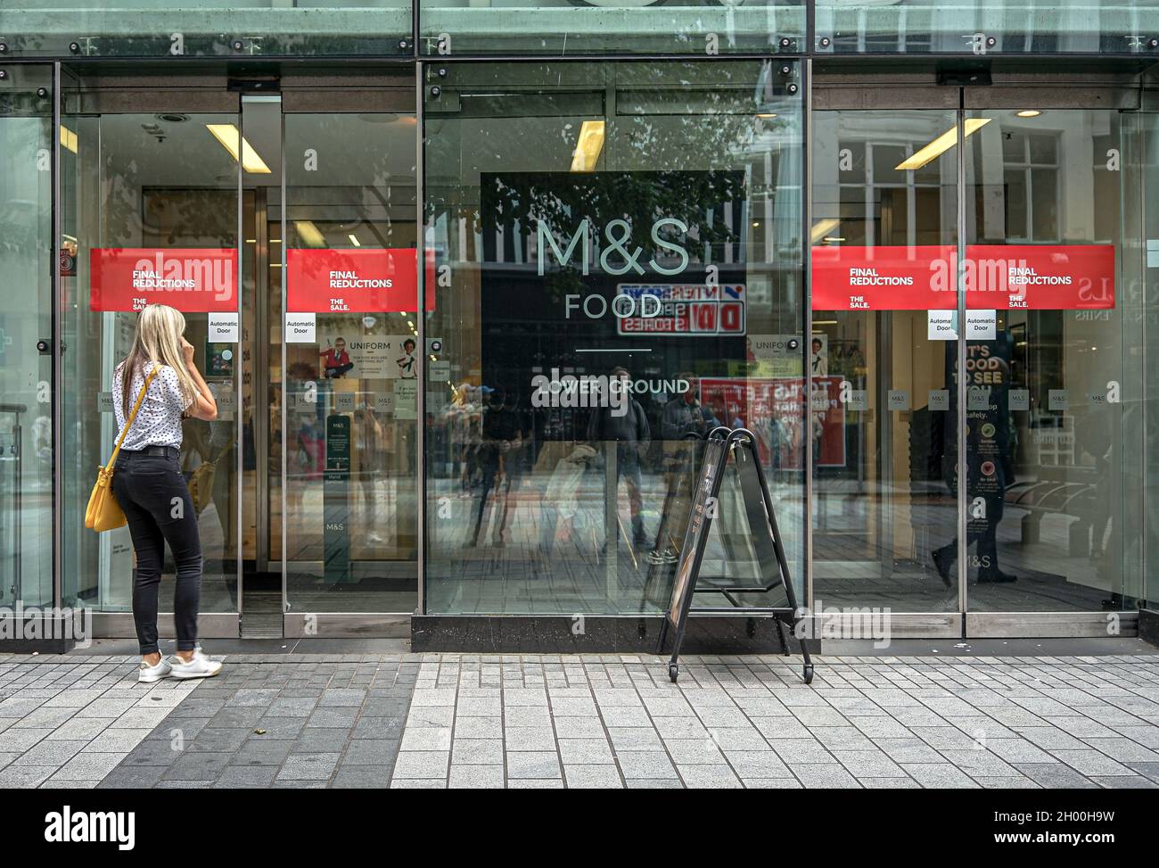 Shopper seen entering Marks & Spencer Food Hall in Donegall Place, Belfast. Stock Photo