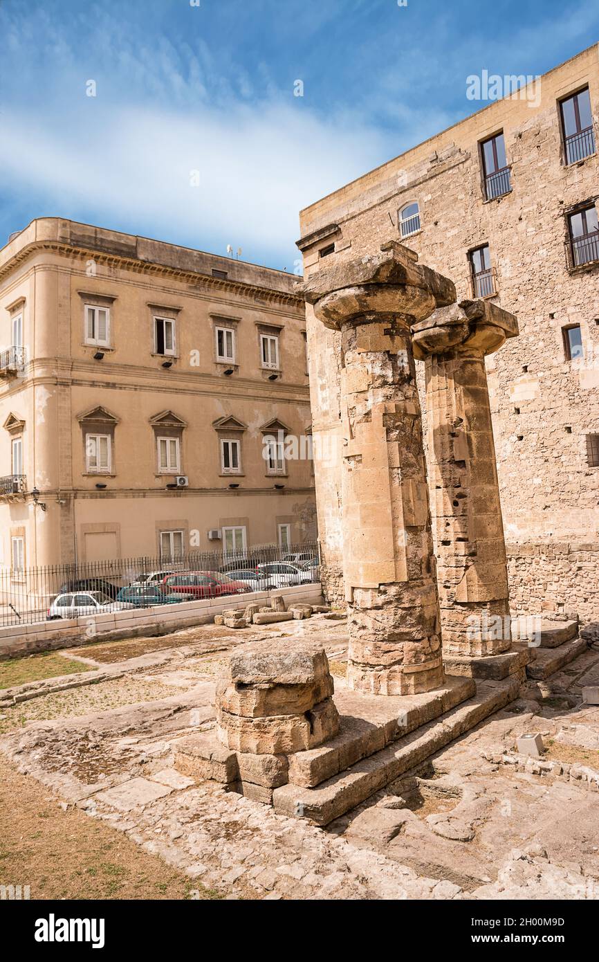 The ancient Doric columns in Taranto, evidence of the existence of the Temple of Poseidon Stock Photo
