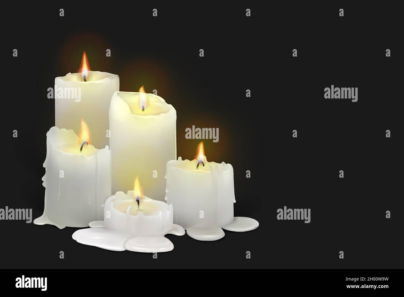 Set of burning white candles on a black background Stock Vector Image ...