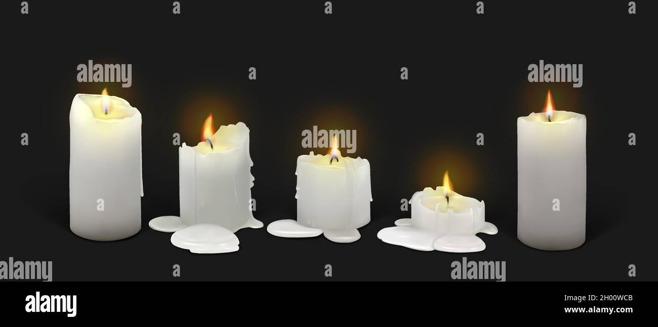 Set of burning white candles on a black background Stock Vector Image ...