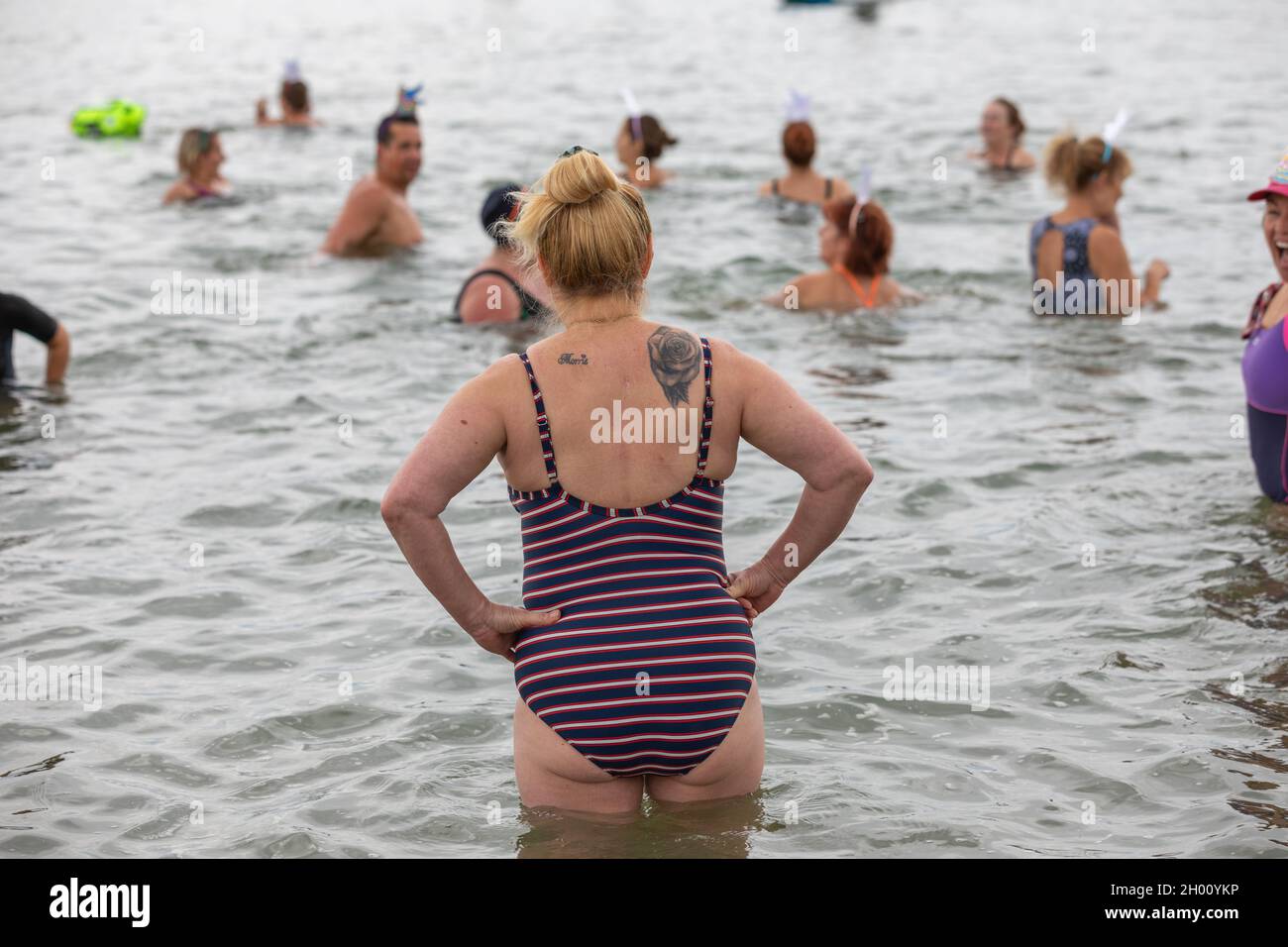 10th Oct 21 Southend On Sea Uk Bluetits Of Leigh On Sea Celebrate The Group S First Anniversary With An Outdoor Swim At Chalkwell Beach The Bluetits Chill Swimmers Ltd Is A Social