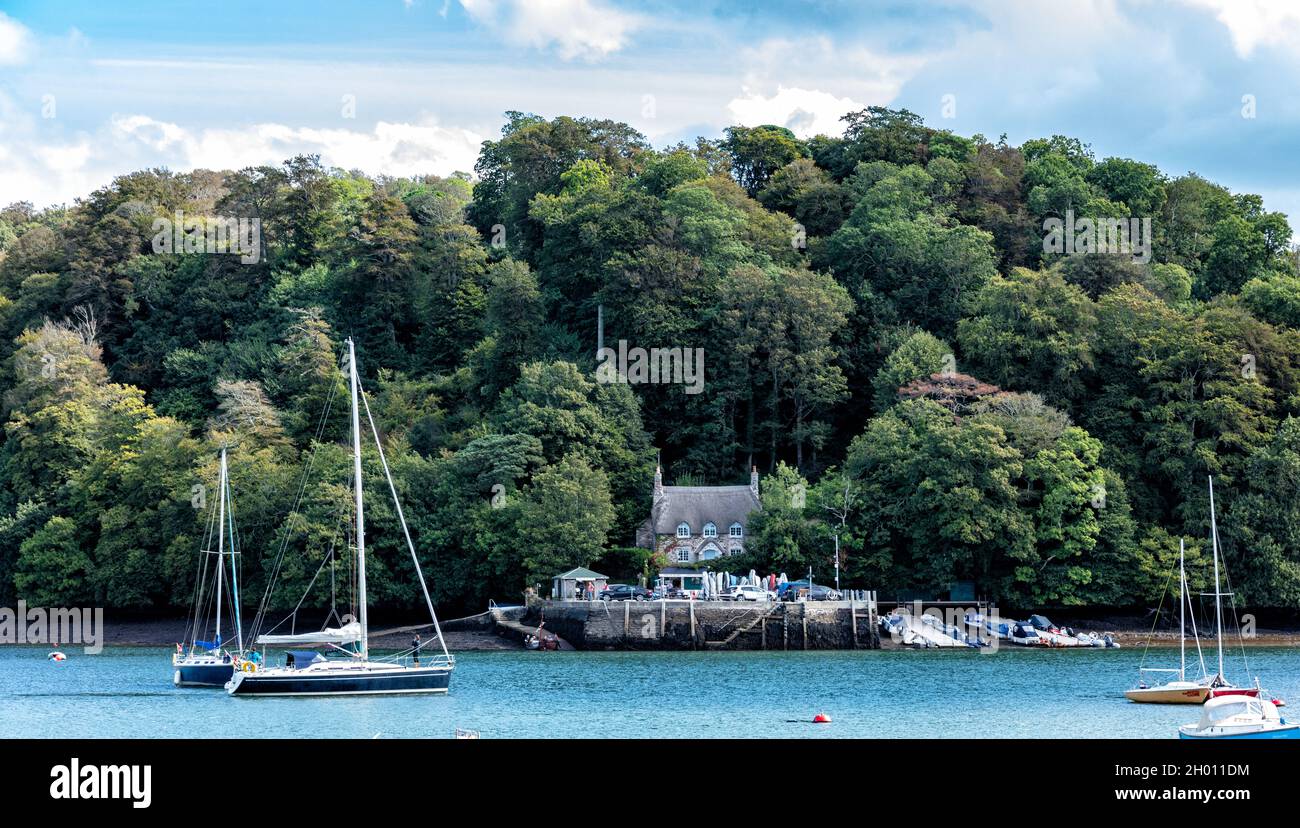 View of the Greenway Quay from the village of Dittisham on the River Dart, South Devon, England, United Kingdom Stock Photo