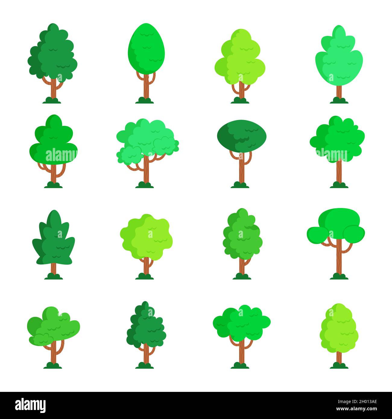 Flat trees. Cute landscape cartoon wood silhouette. Vector forest shape. Stock Vector