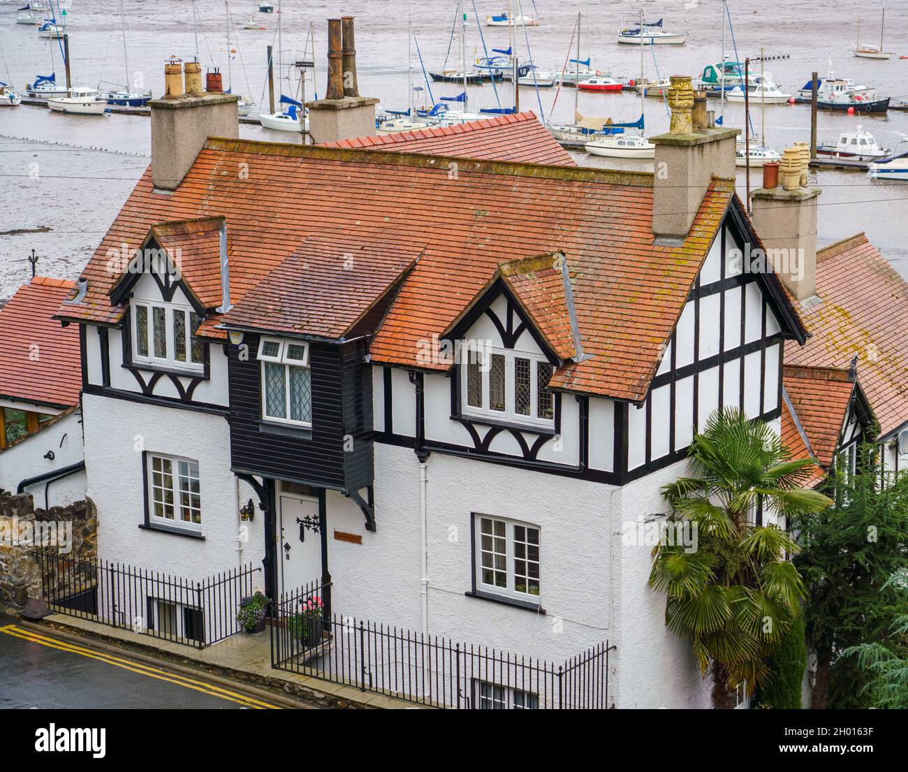 a mock Tudor style house on the banks of Conwy estuary, North Wales