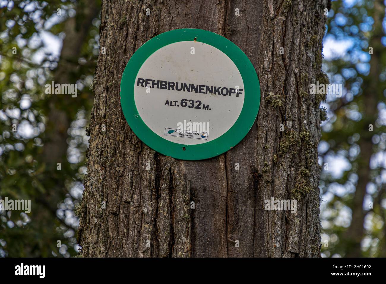 Hiking sign in the Vosges near Rimbach-près-Guebwiller, France Stock Photo