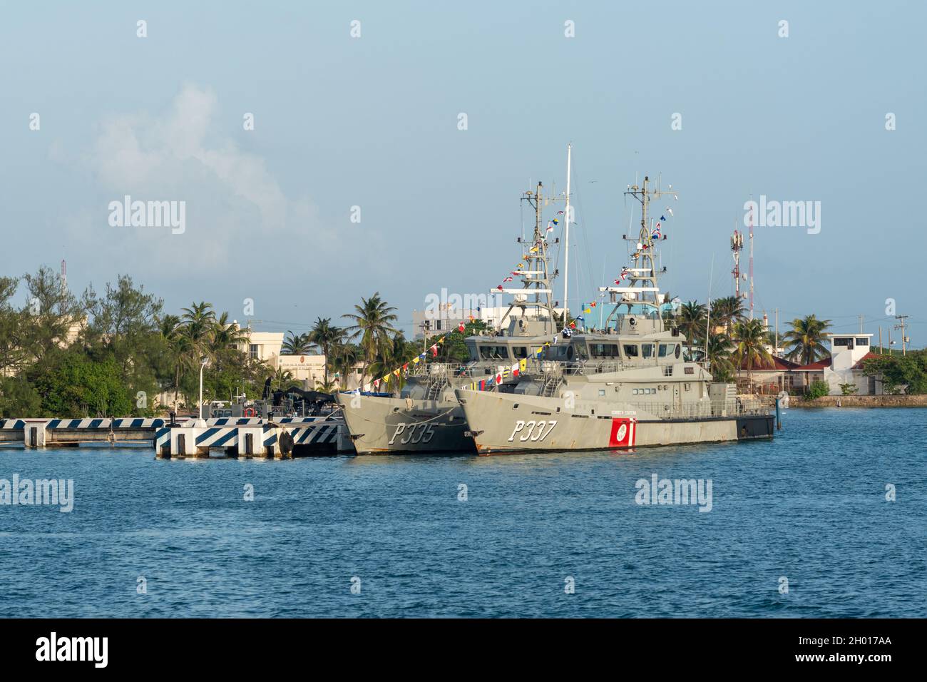Isla Mujeres, Quintana Roo, Mexico - September 13, 2021: Military ships of the Mexican Navy, in ...
