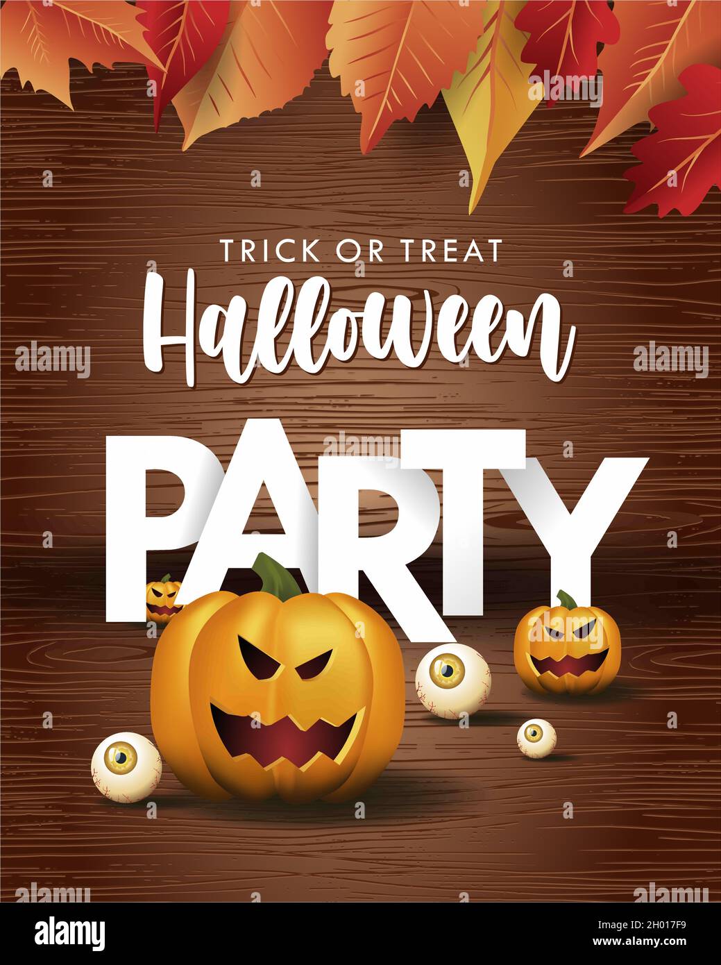 Happy Halloween Poster. Vector illustration with pumpkin and eyes Stock Vector