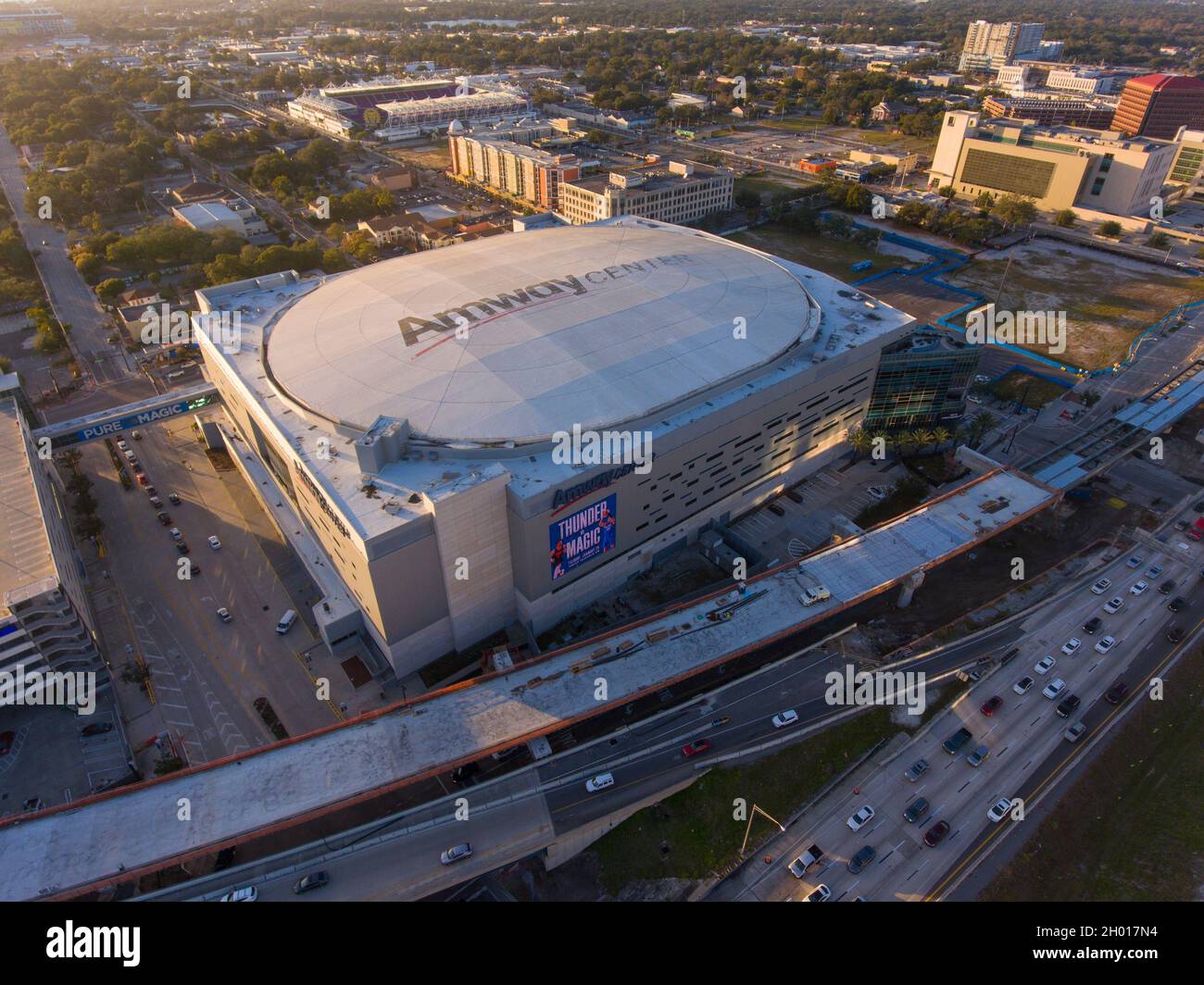 Amway Center aerial view at sunset at 400 West Church Street in Downtown  Orlando, Florida FL, USA. This indoor arena is the home to the Orlando Magic  Stock Photo - Alamy