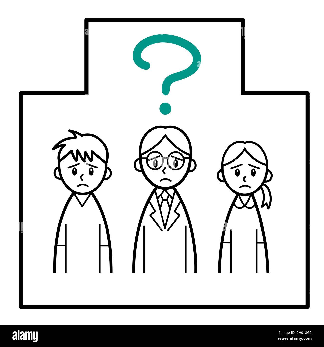 Three medical workers with a question mark Stock Photo