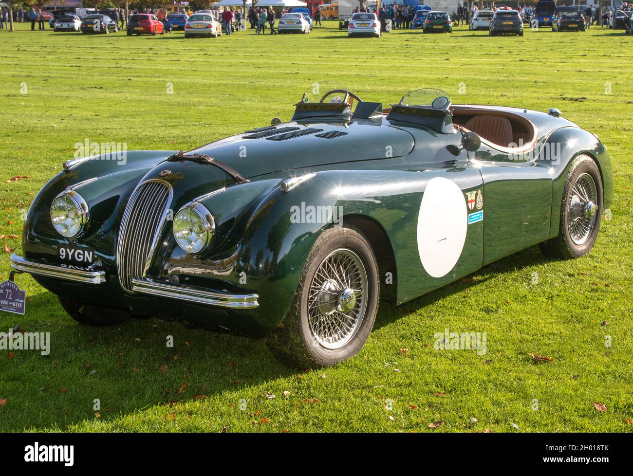 1951 50s green Jaguar XK at the Southport Classic and Speed 2021, Victoria Park, Southport, UK Stock Photo