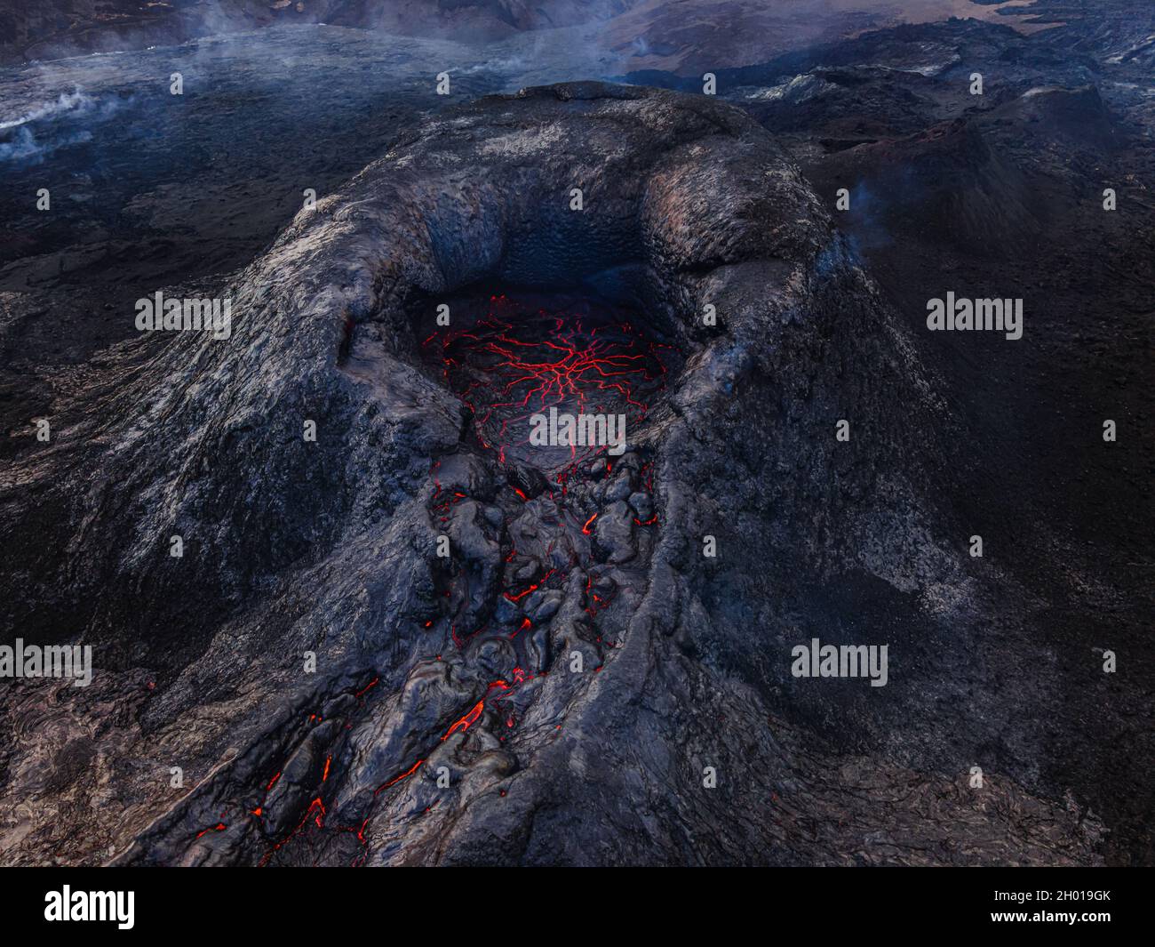 Active crater from Fagradalsfjall volcano in Iceland. Crater opening ...