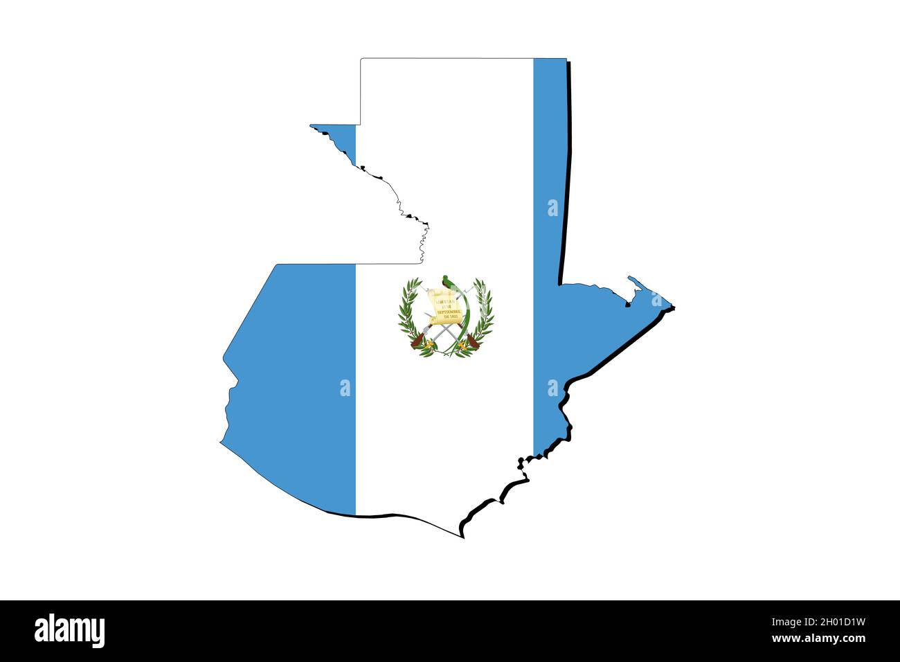 Outline map of Guatemala with the national flag superimposed over the country. 3D graphics casting a shadow on the white background Stock Photo