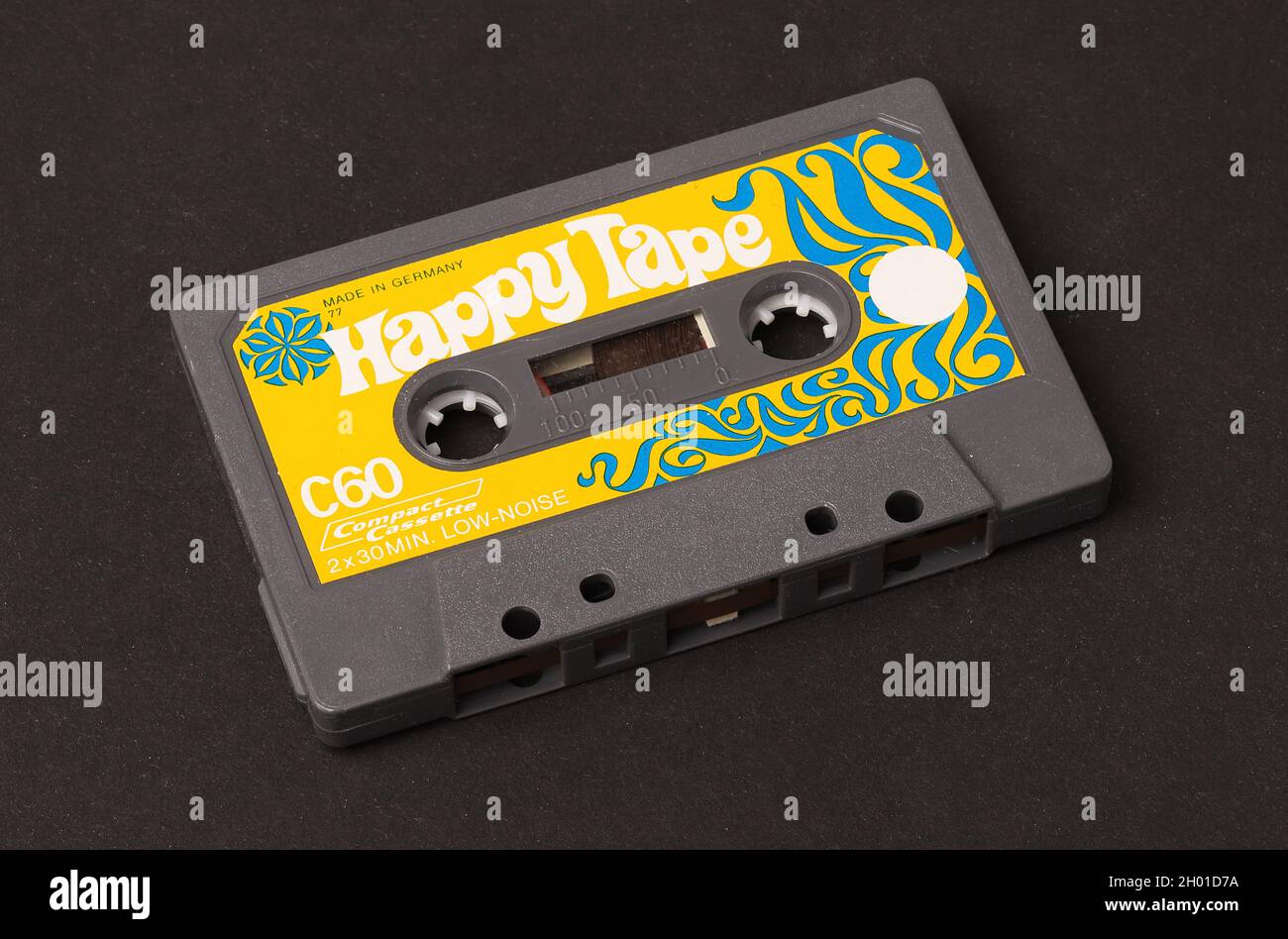 Stockholm, Sweden - October 8, 2021: Vintage compact cassette C60 brandes Happy Tape, produced 1977 by Agfa-Gevaert in Germany for the Swedish departm Stock Photo