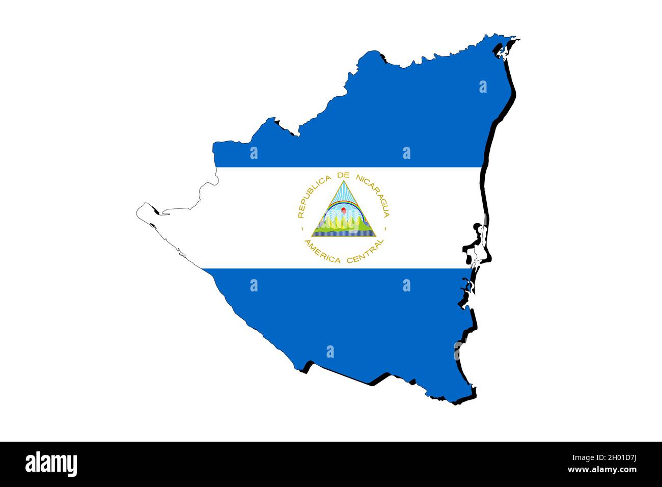 Outline map of Nicaragua with the national flag superimposed over the