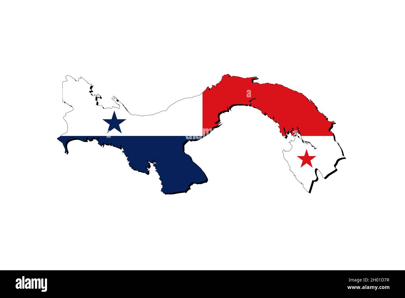 Outline map of Panama with the national flag superimposed over the country. 3D graphics casting a shadow on the white background Stock Photo