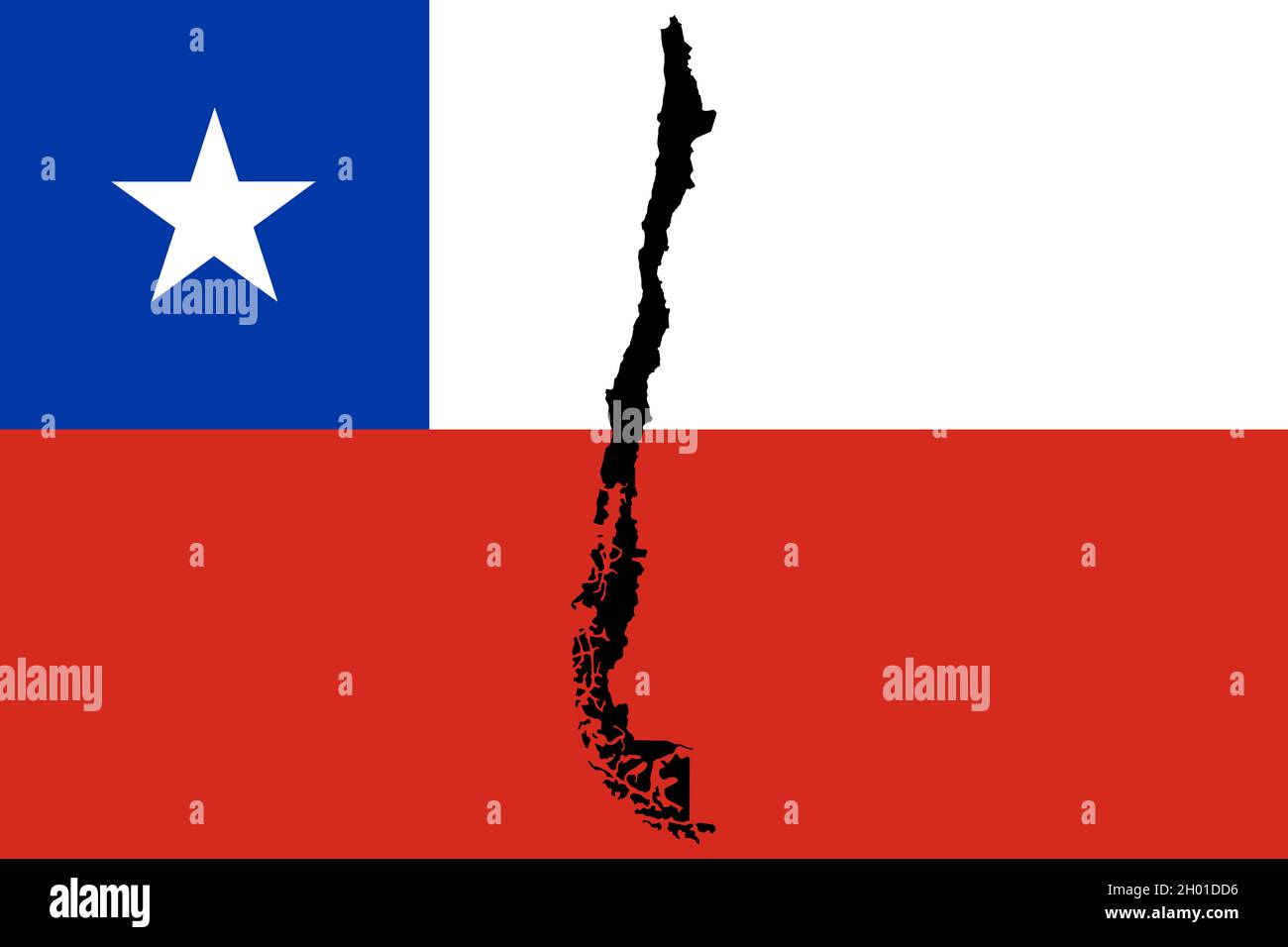 Chile Flag Map Outline Map Of Chile With The National Flag Superimposed Over The Country 3d Graphics Casting A Shadow On The White Background 2H01DD6