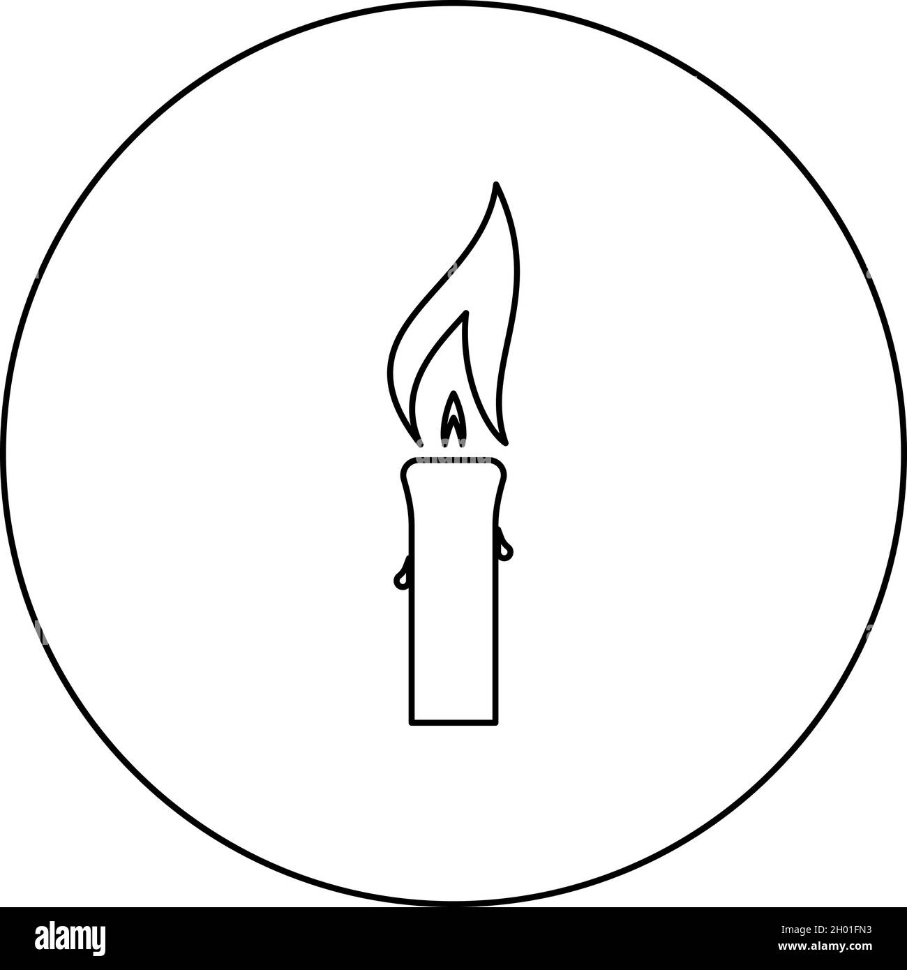 Candle with wax big flame icon in circle round black color vector