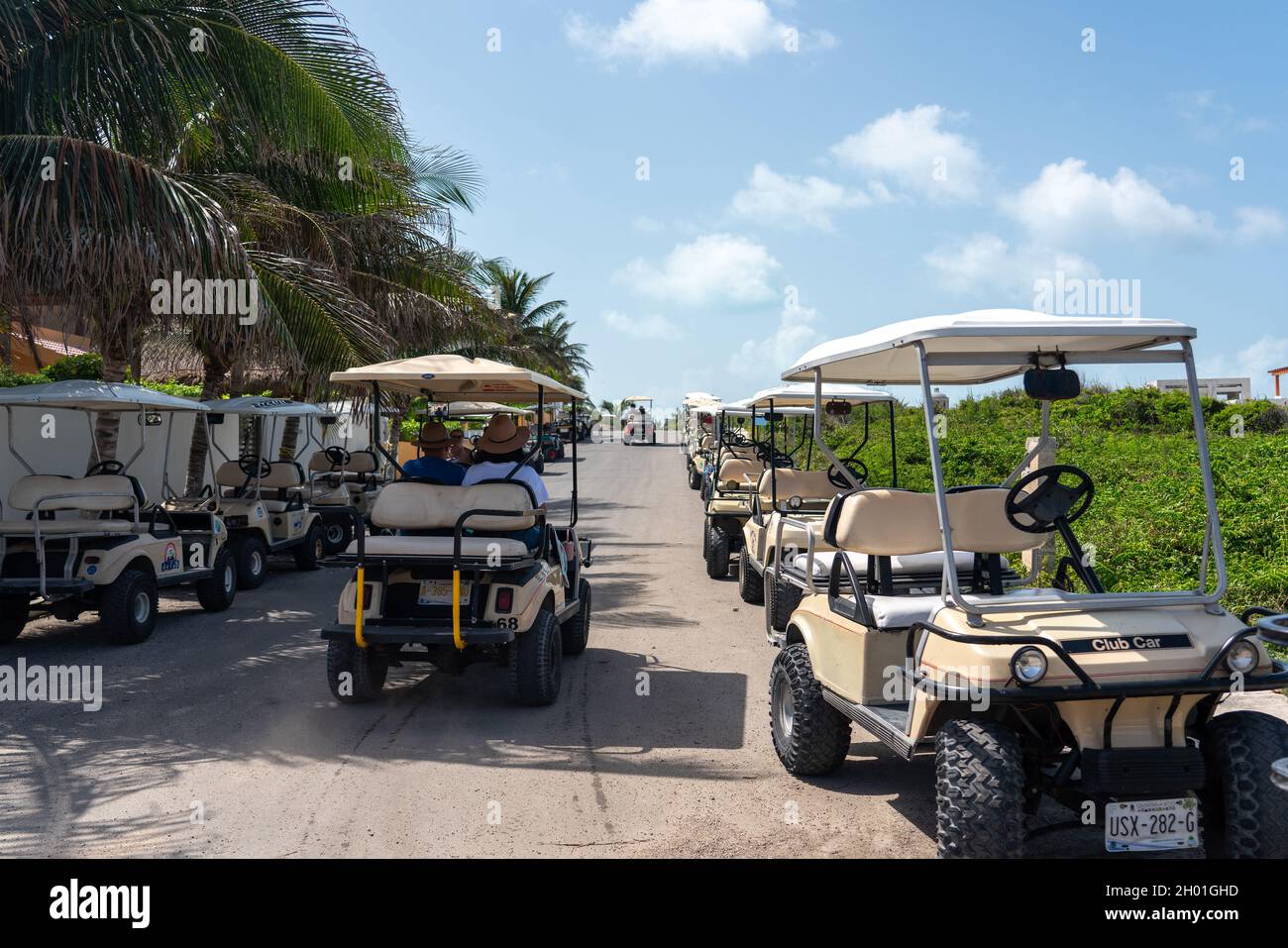 Isla Mujeres, Cancun, Mexico September 13, 2021 Golf carts in a raw