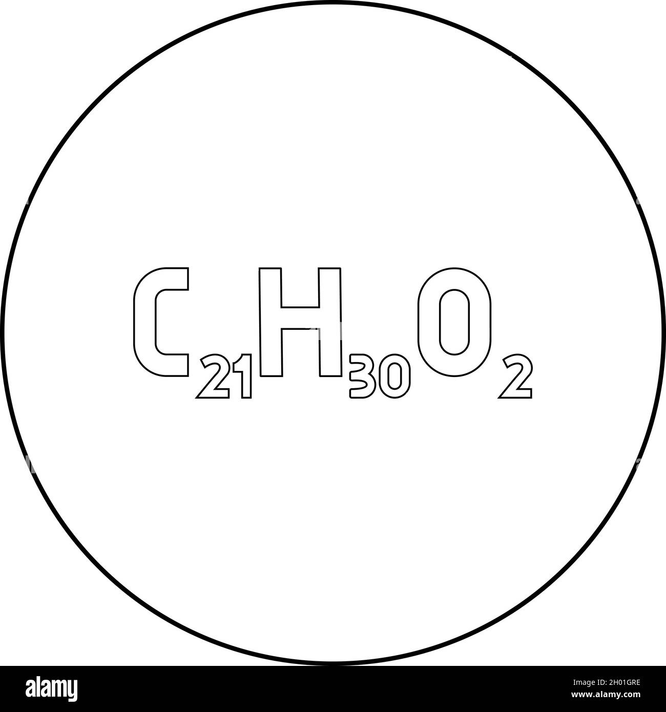Chemical formula C21H30O2 Cannabidiol CBD Phytocannabinoid marijuana pot grass hemp cannabis molecule icon in circle round black color vector Stock Vector